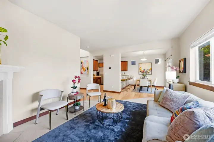 Open Concept floor design and high ceilings add to the sense of comfortable space in the home.