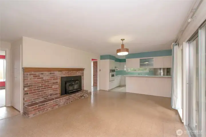 Dining Room with wood stove.
