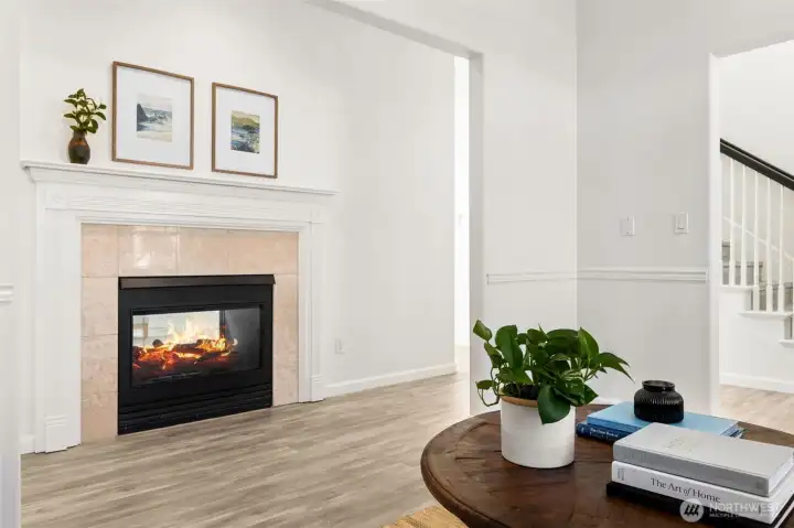 ...while you cozy up to this library's firplace