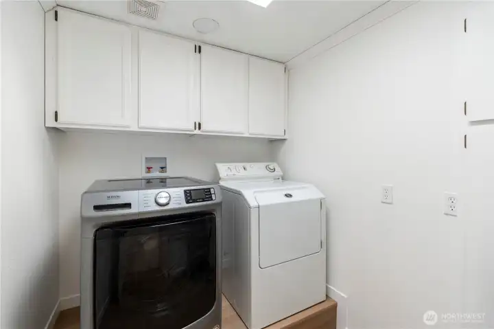 Dedicated laundry area with built-in storage and convenience.