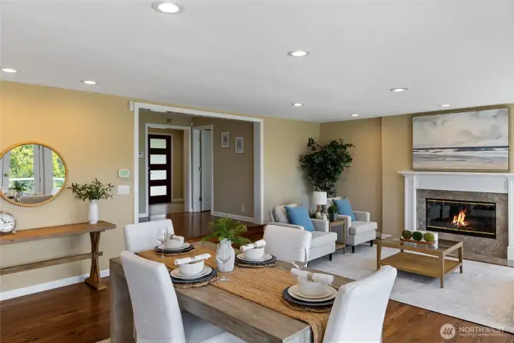 View of entry walking into the living dining area.