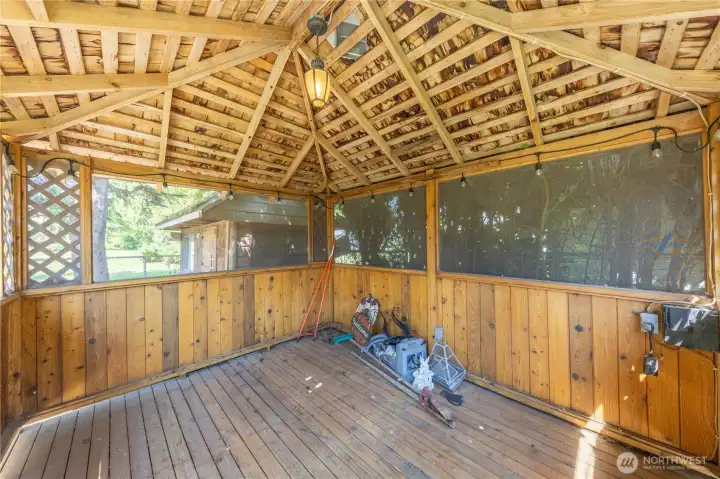 gazebo pre-plumbed and pre-wired for a hot tub and sauna