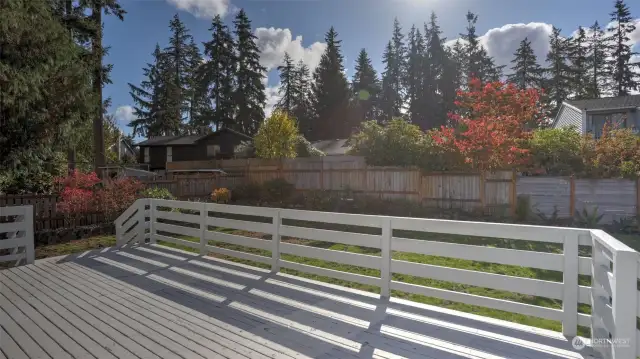 This entertainment sized deck is just off the dining room upstairs making it ideal for indoor/outdoor entertaining, overlooking the large yard space too for all your outdoor activities.