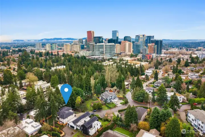 Your home is in Bellevue's heart, with a view showcasing the city skyline. Luxury living meets the best of urban convenience and peaceful surroundings.