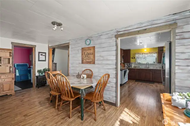Dining room and kitchen.
