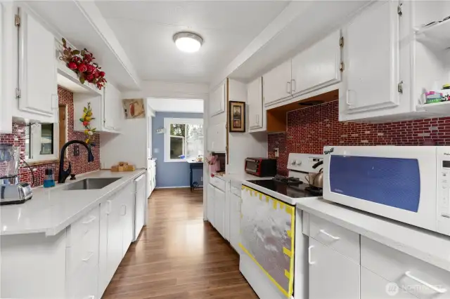 There are laminate floors throughout the home