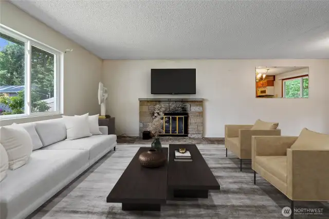 Virtual Stagged living room with Fire wood