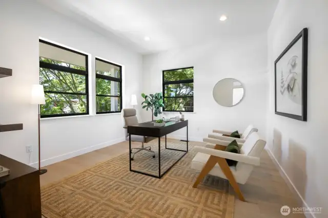 Office on main floor. Main floor also has a bedroom for anyone who wants to be entirely on one level.