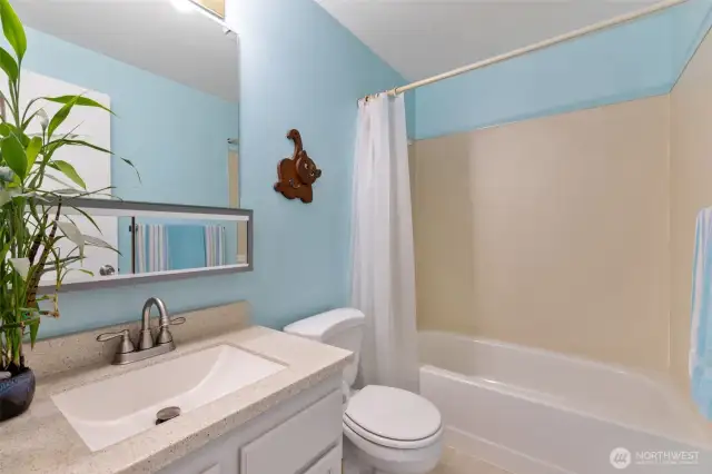 Guest Bathroom with updated vanity.