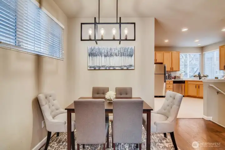 Ample dining area designed to fit a family-size table comfortably.