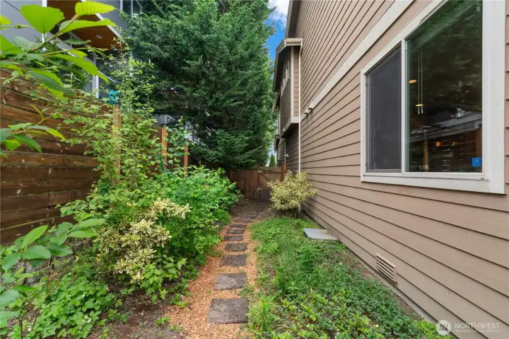 Lush garden space in the side yard.