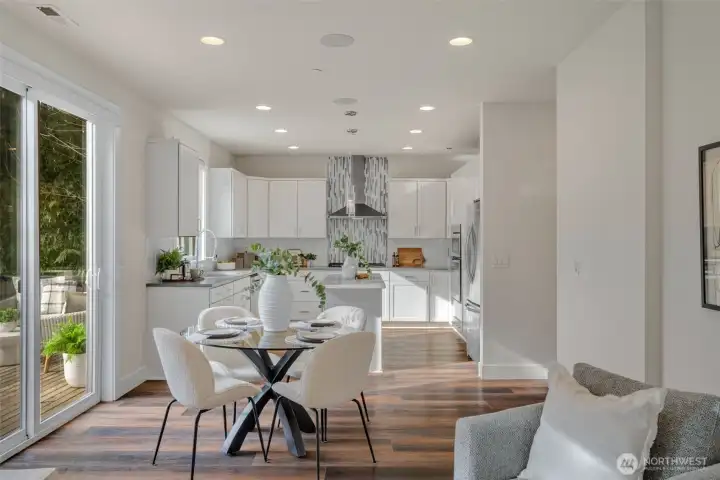 An 8-foot door opens to the view deck, seamlessly connecting indoor and outdoor living