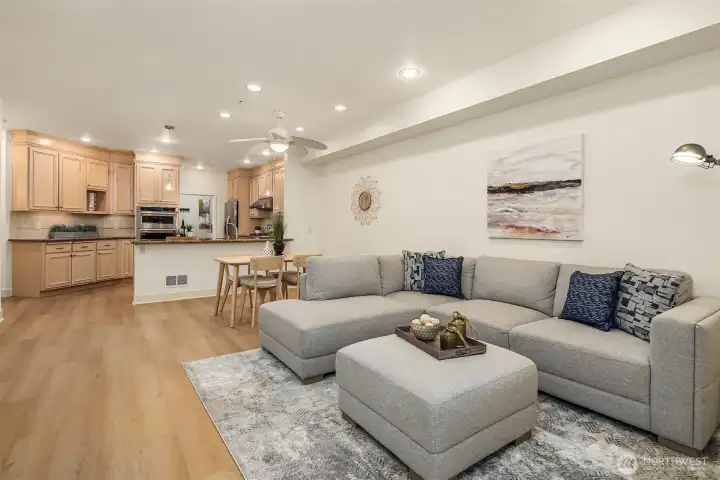 Universal design features in the open concept living space