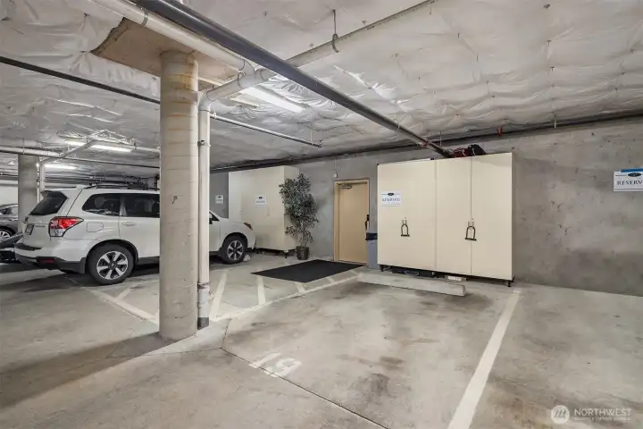 Dedicated parking space 19 is secure garage is right by the lobby door, easy accessibility