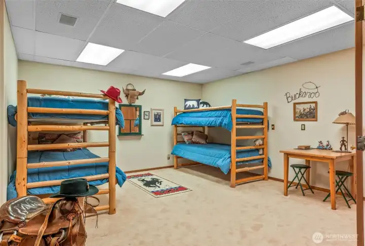 Lower level. Staged as a bedroom.
