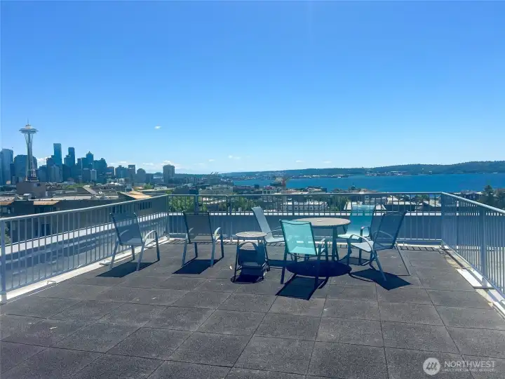 Enjoy incredible panoramic views of the Seattle skyline, Elliott Bay, the Puget Sound, and Olympic Mountains from the roof top deck. Watch ferries, freight & cruise ships, and on New Year's Eve a great view for the fireworks!