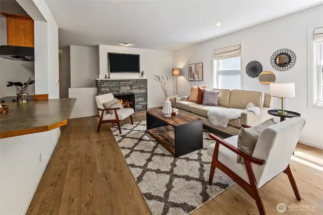 Cozy, woodburning fireplace