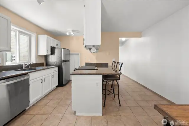 Kitchen with a breakfast bar area!
