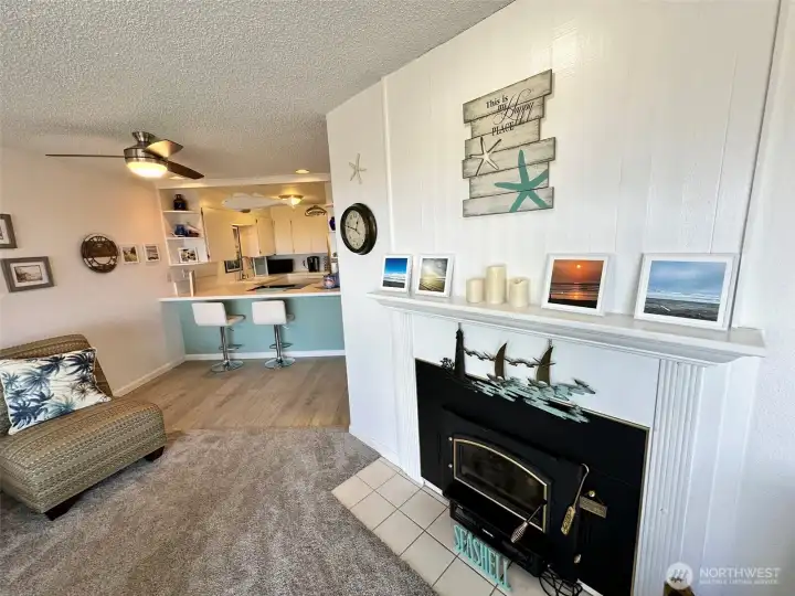 Wood fireplace for that added heat on breezy beach days.