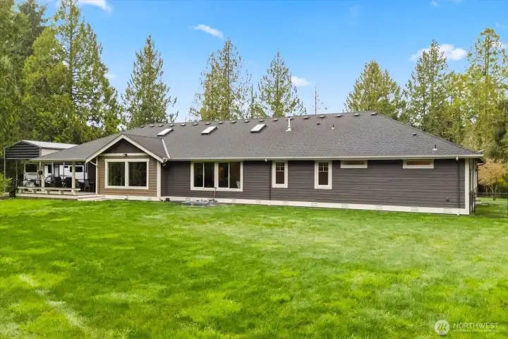 Backyard view of home.