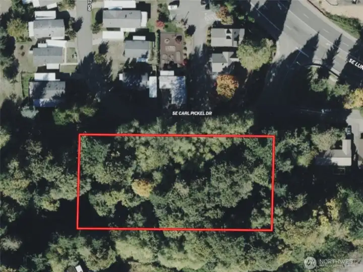 Overhead view with approximate boundary in red.