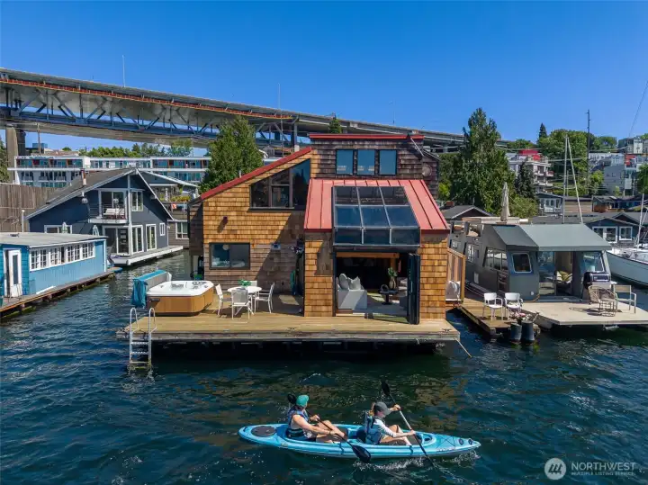Paddle and swim right from your home! The water depth is about 18' at the end of the deck.