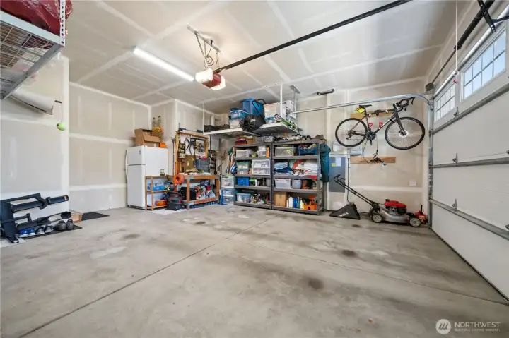 Large 2-car garage with overhead storage