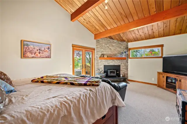Main bedroom has wood fireplace