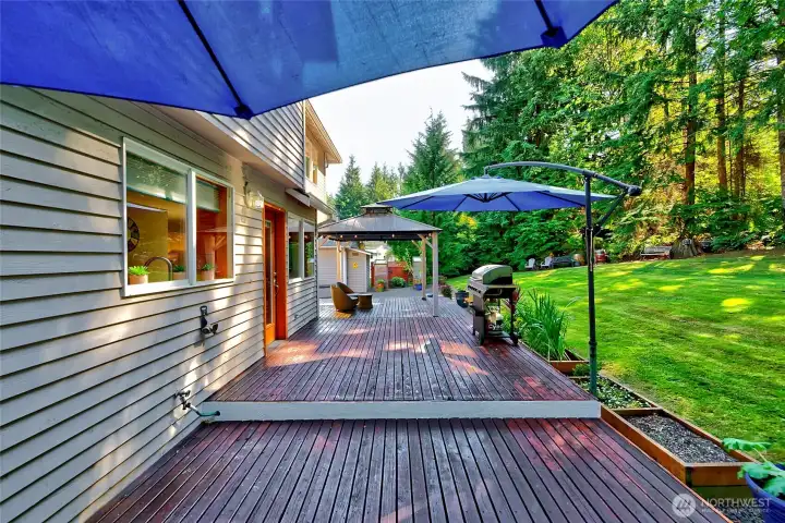 Large entertaining deck! The gazebo comes with home and has lights and misters!