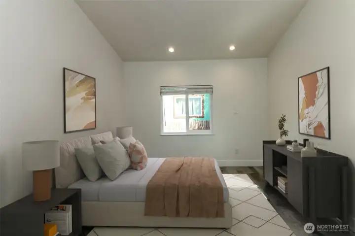 Virtually staged primary bedroom
