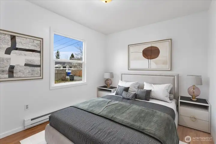 Virtually staged Bedroom shows possibilities