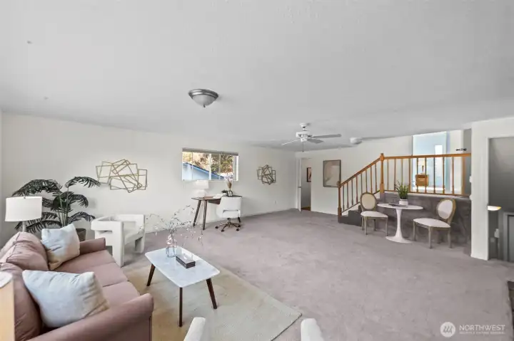 Family room, stairs to Primary bedroom