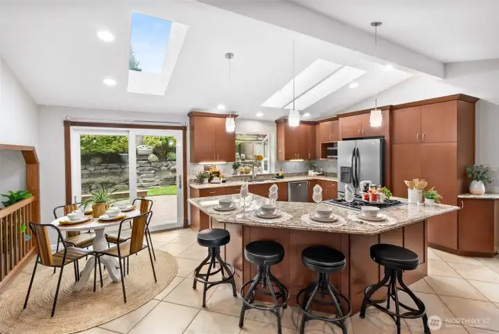 Massive kitchen island allows for the ease of hosting dinner parties.