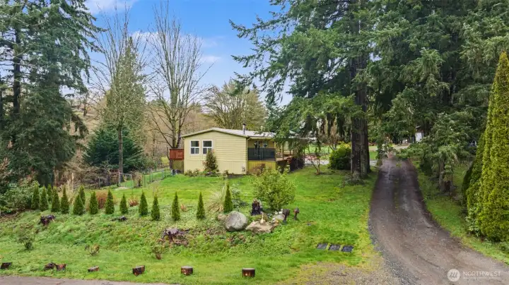 View from the main road. Shared driveway with home behind.