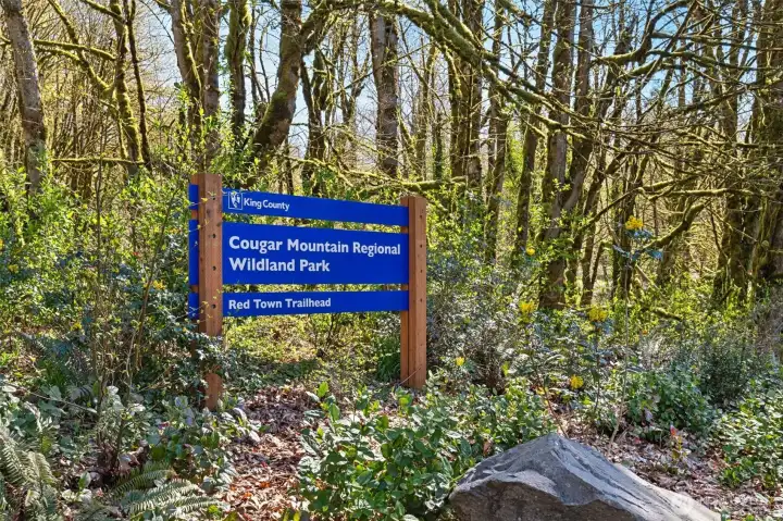The entrance to Cougar Mountain Regional Wildland Park is just a short walk from your doorstep.