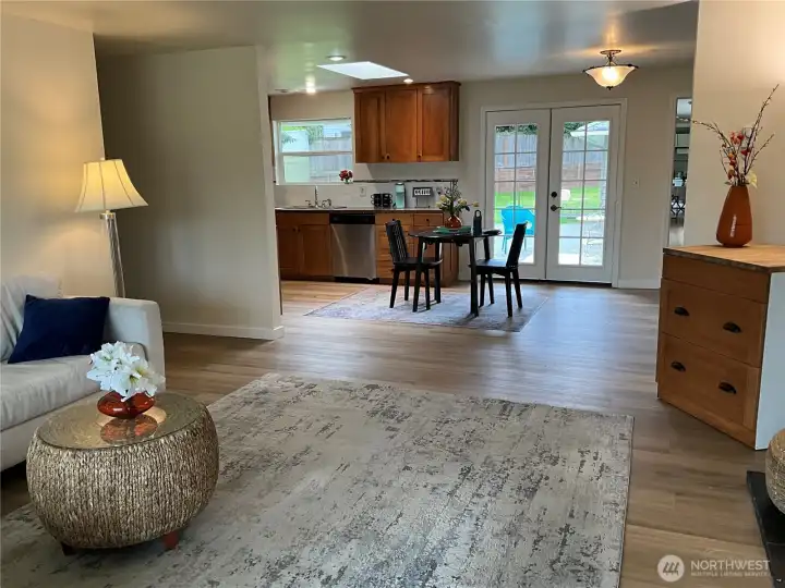 Unit 1 living room open to kitchen