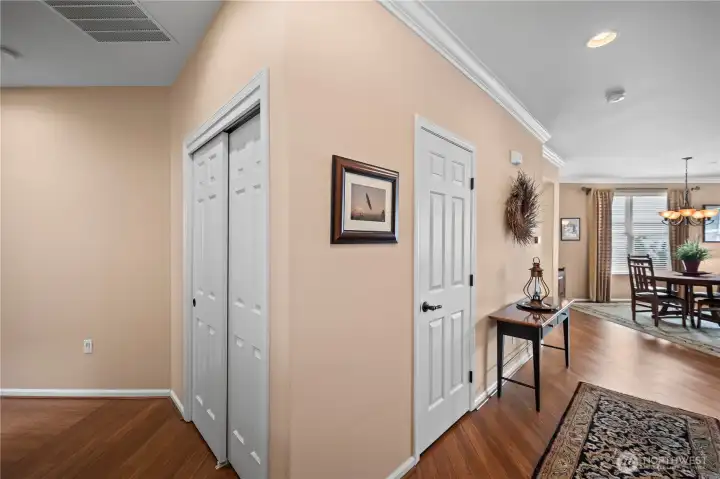 Entry view showing hallway leading to private guest quarters.