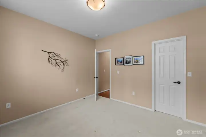 Guest bedroom includes a generously sized walk-in closet.