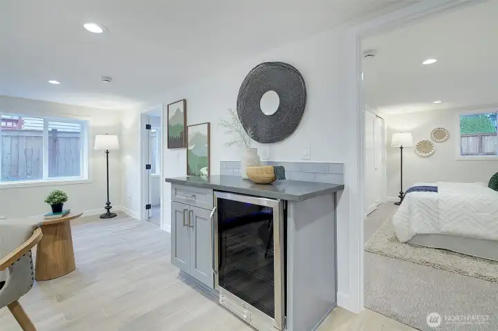 ADU even includes extra built-ins and a wine fridge!