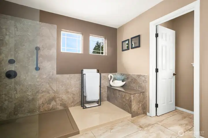 Double vanity and roomy walk-in closet.
