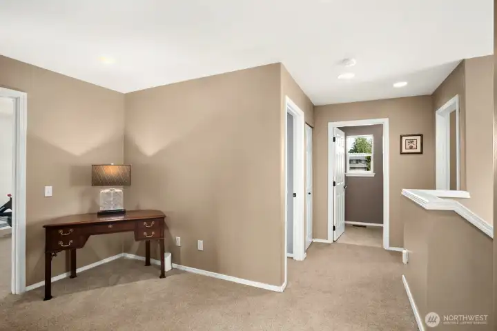 Loft area is perfect for lounging or gaming.