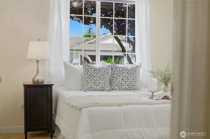 Soft natural light and garden views — a peaceful spot to start the day.
