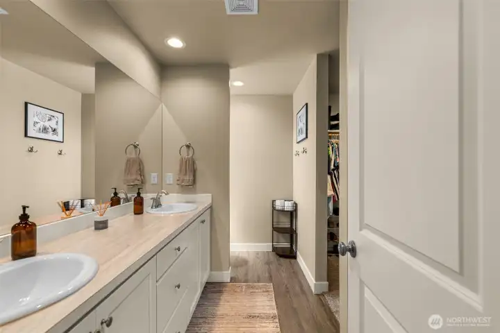 Primary bathroom with walk - in closet