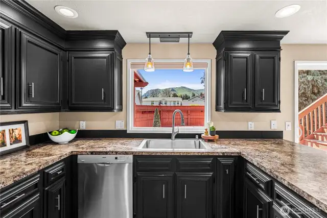 Kitchen sink window with beautiful views of the foothills.