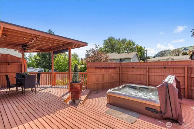 Enclosed hot tub for added privacy.