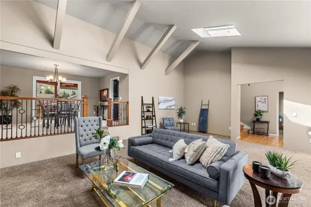 Living room adjacent to second level dining room area.