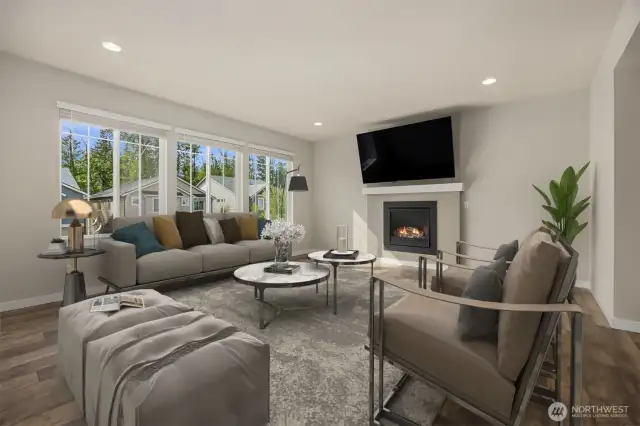 Great Room with 9' Ceilings, Gas Fireplace