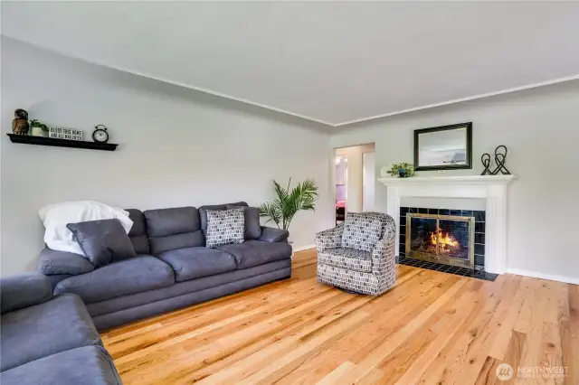 Once inside, you will notice the classic coved ceiling, gleaming hardwood floors, cozy fireplace with custom mantle, and an open and sunny feel!