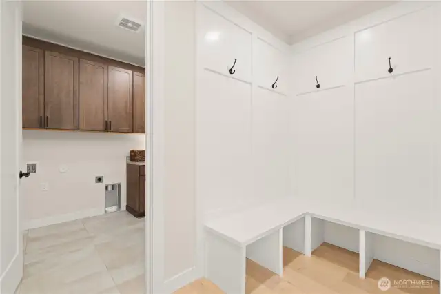 The Mudroom Built-in Bench for everyones coat and scarves.