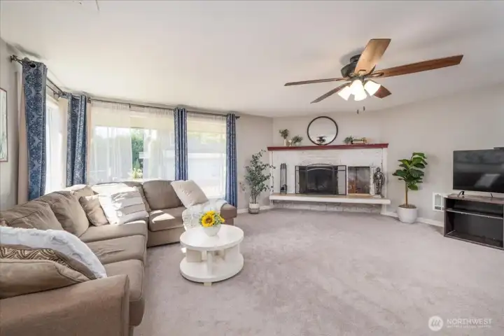So much living space!  This living room is huge! Lots of natural light year around.